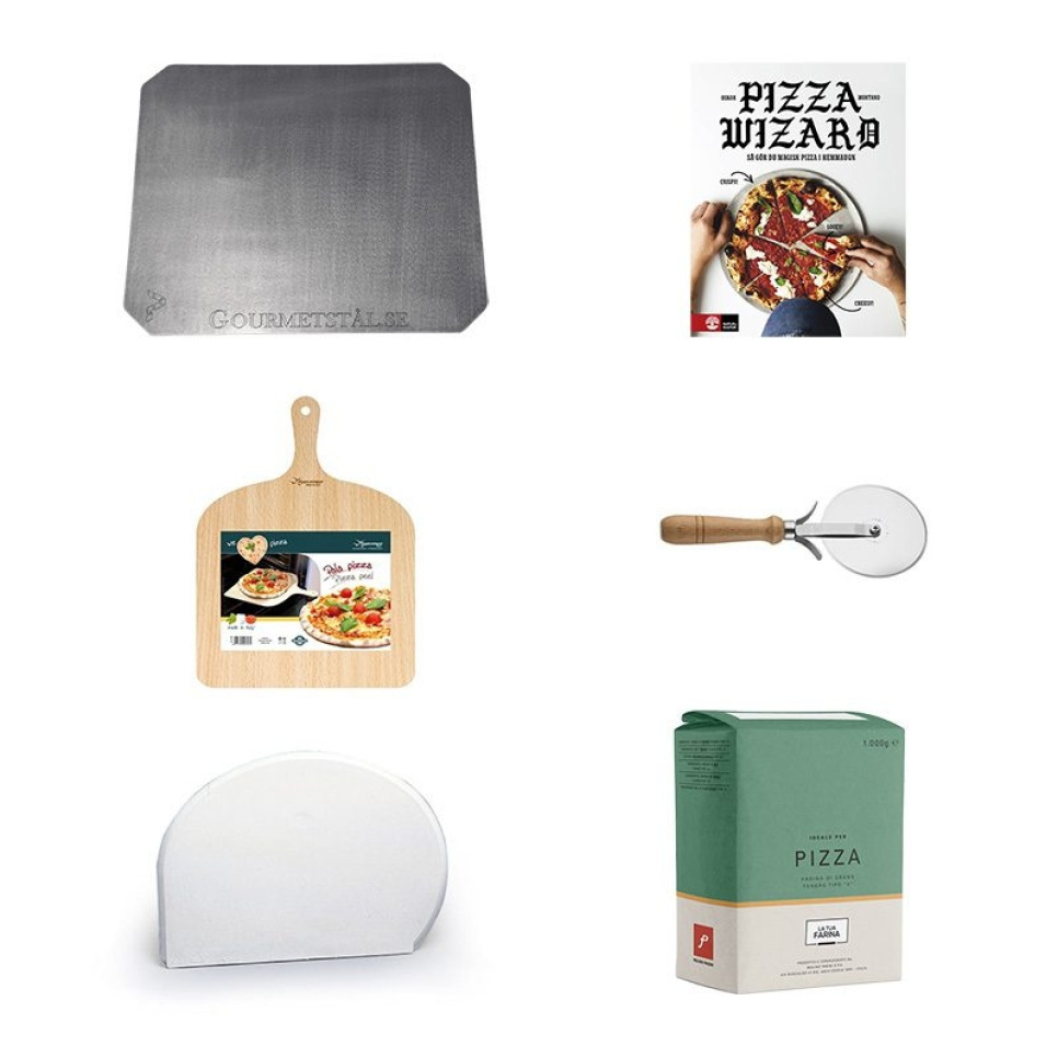 Starter-Kit für Pizza, Gourmet-Stahl mit Zubehör in der Gruppe Backen / Backutensilien / Back- und Pizzasteine bei The Kitchen Lab (1317-26953)