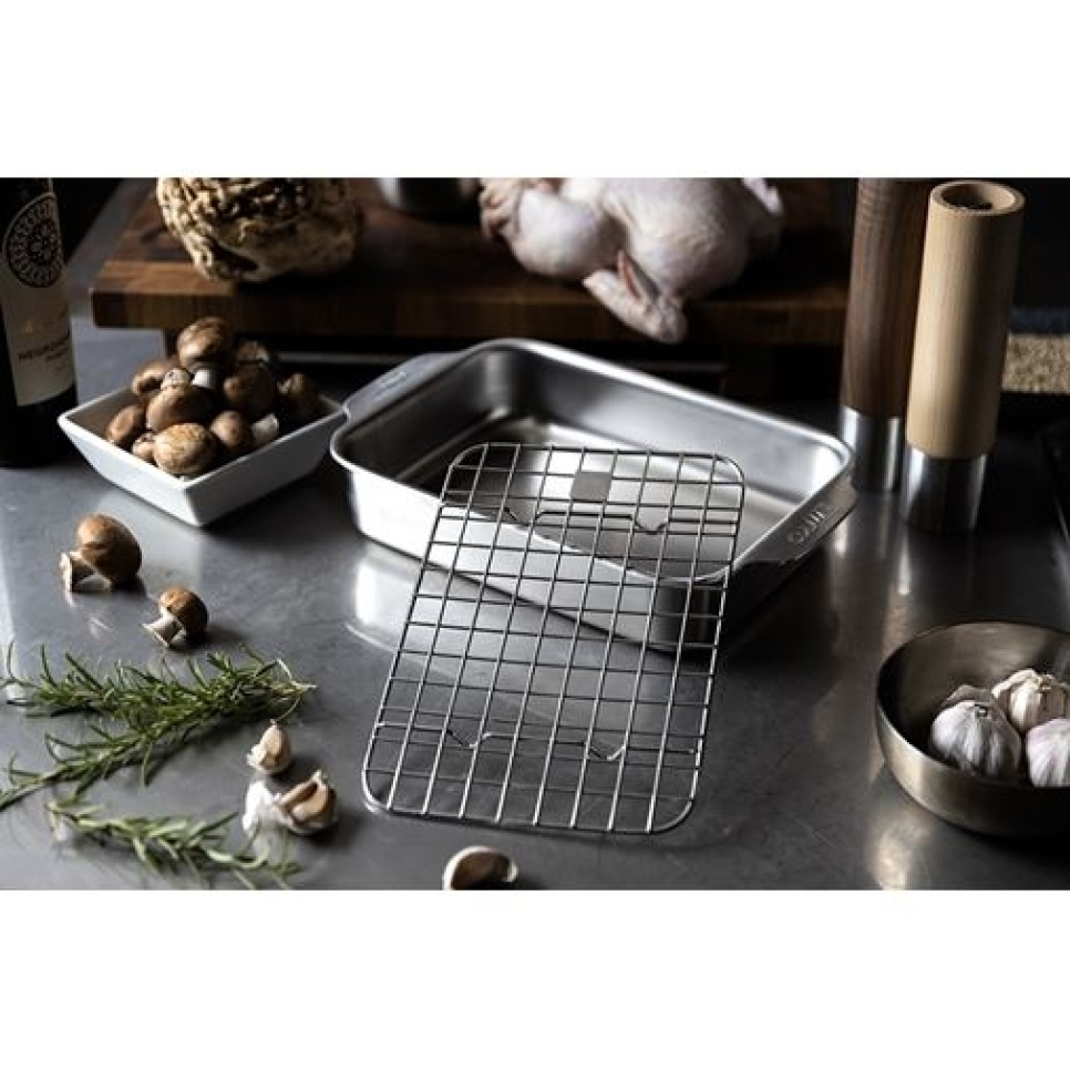 Roasting Pan with Rack, 25x18 cm, Stainless Steel - Culimat