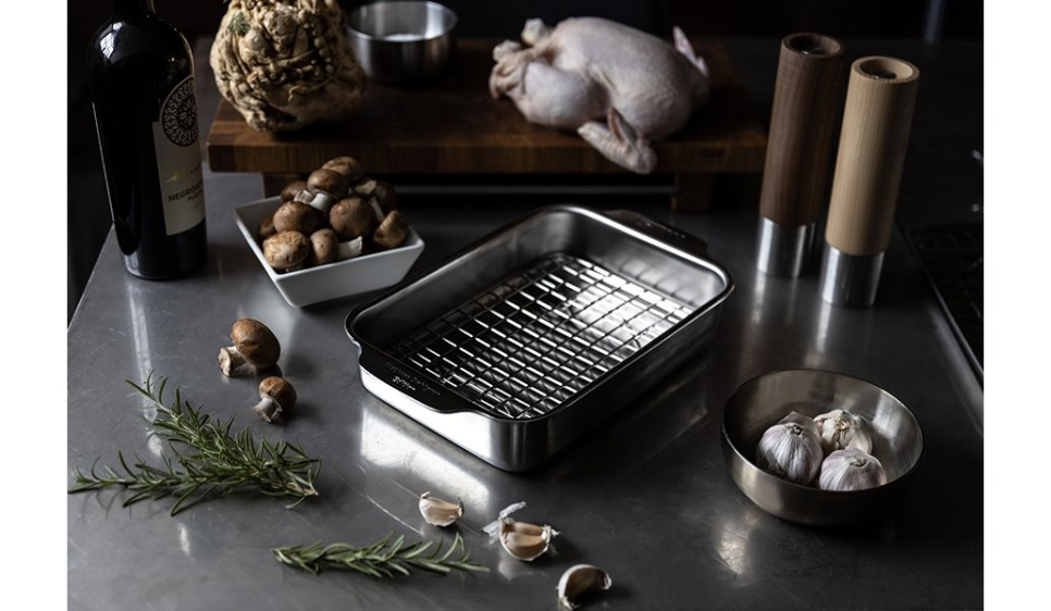 Roasting Pan with Rack, 25x18 cm, Stainless Steel - Culimat