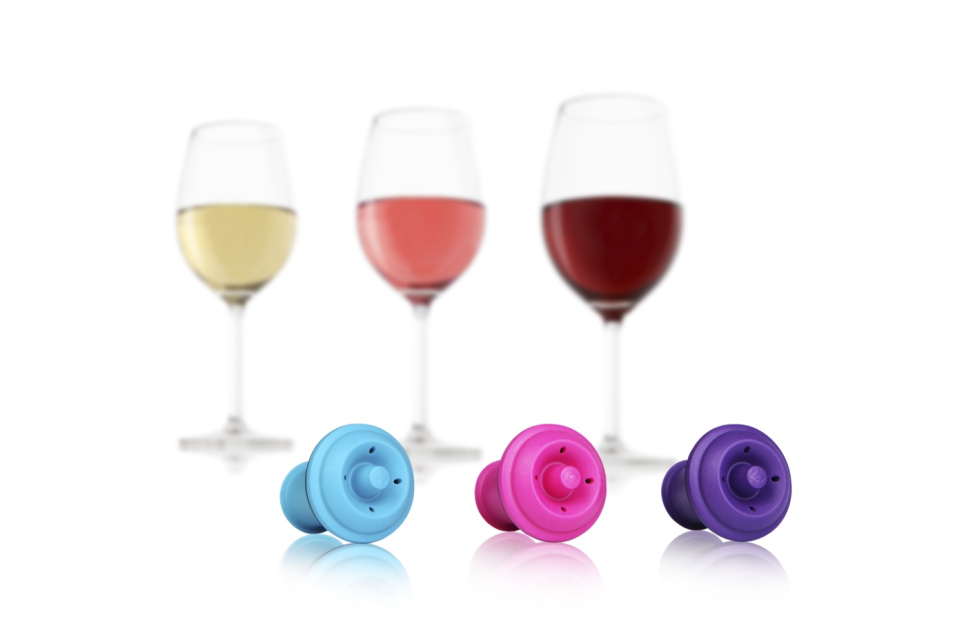 Wine Stoppers in different colors, 3-pack - Vacuvin