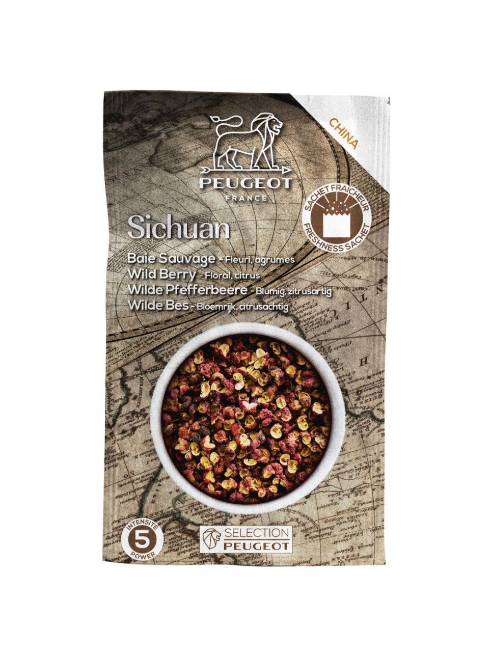 Poivre, Szechuan Rouge, 40 g, Chine - Peugeot dans le groupe Cuisine / Épices et Arômes / Poivre l\'adresse The Kitchen Lab (1090-31747)