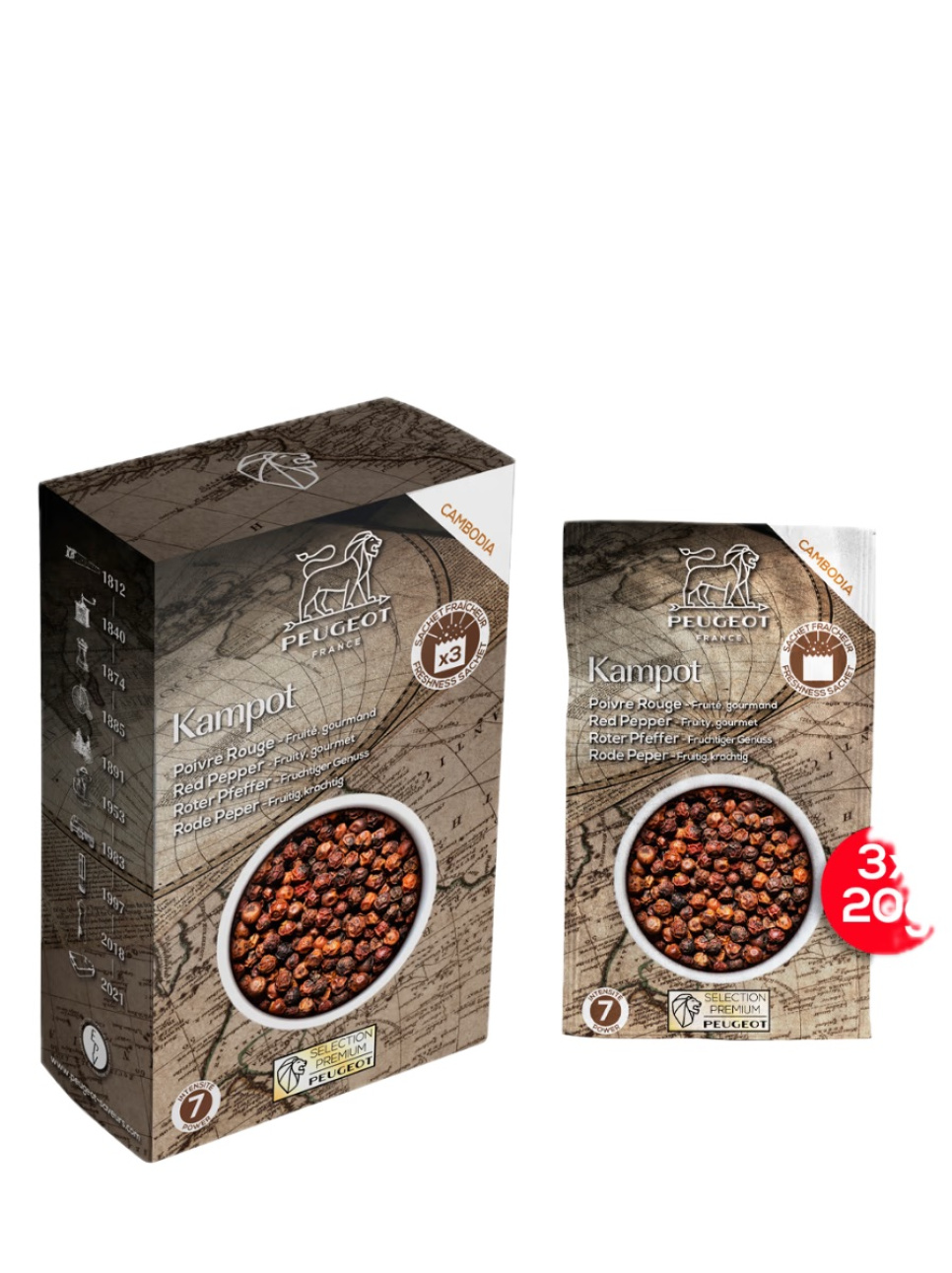 Pepper, Red Kampot, 60 g, Cambodia - Peugeot in the group Cooking / Spices & Flavourings / Pepper at KitchenLab (1090-35301)