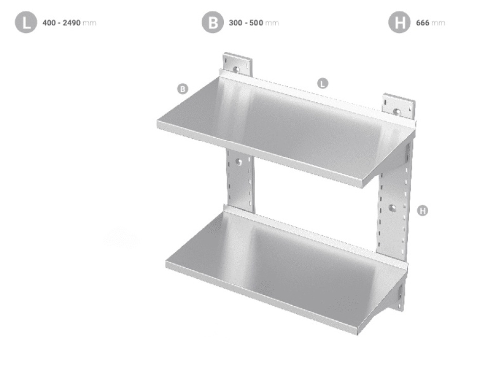 Stainless steel wall shelf, double in the group Kitchen interior / Stainless steel interior / Stainless steel shelves at KitchenLab (1102-15305)
