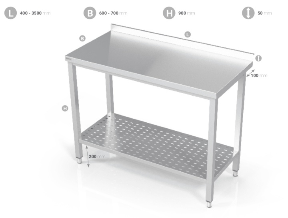 Stainless steel bench with perforated lower shelf in the group Kitchen interior / Stainless steel interior / Stainless steel benches at KitchenLab (1102-21162)