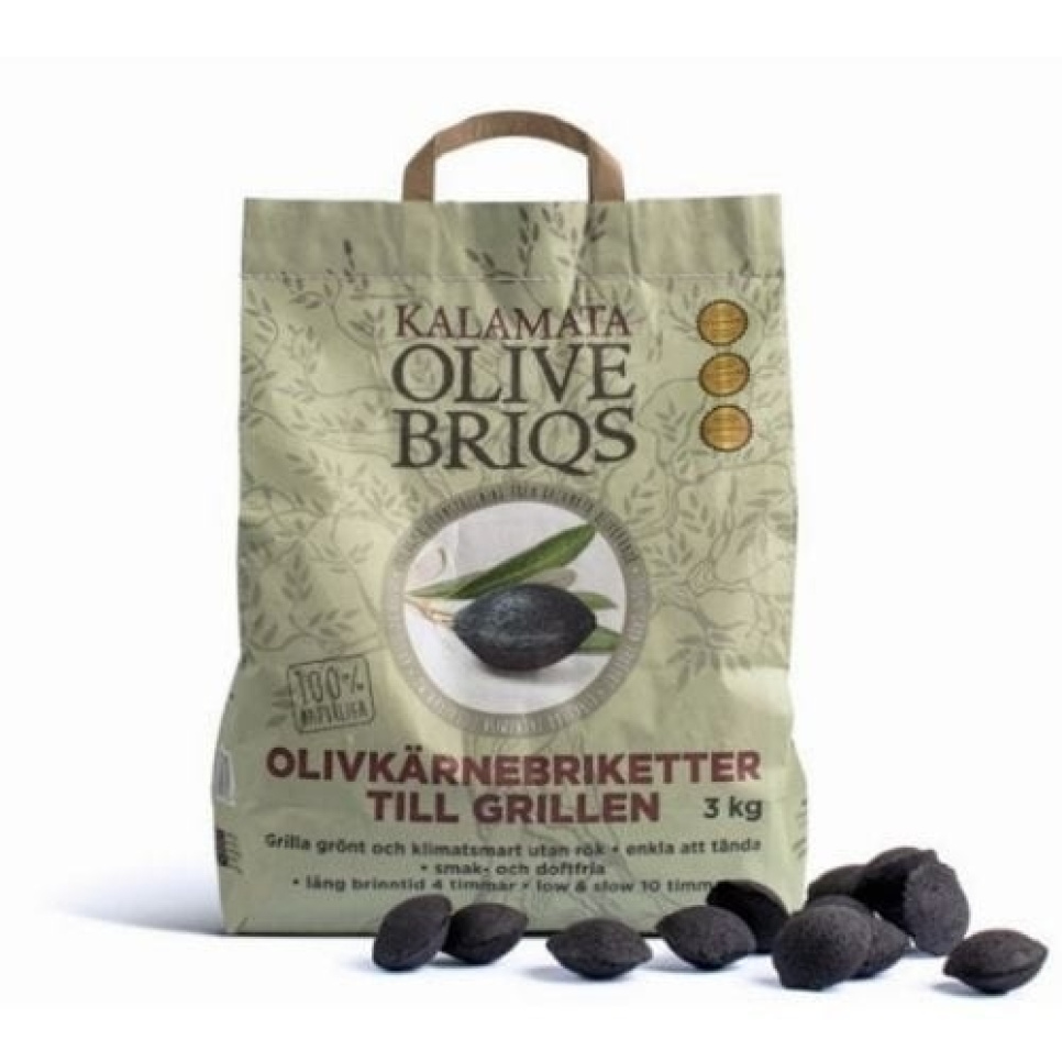 Olive Briqs, charcoal briquettes, 3kg - Kalamata in the group Barbecues, Stoves & Ovens / Barbecue charcoal & briquettes / briquettes at KitchenLab (1282-25186)