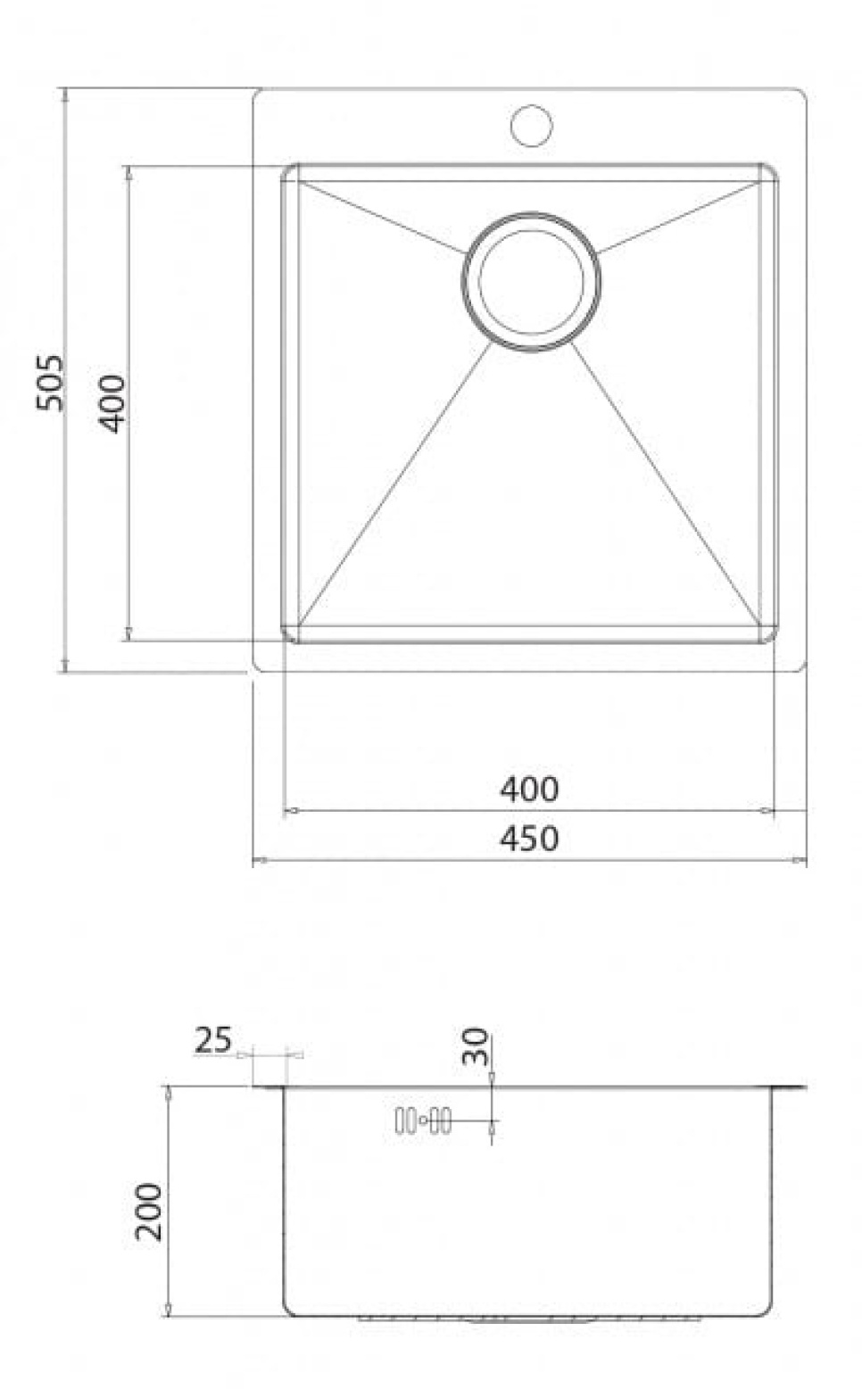 Stainless steel sink 450 x 505 mm