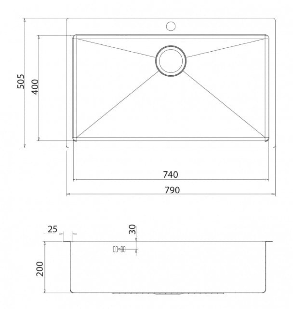 Stainless steel sink 790 x 505 mm