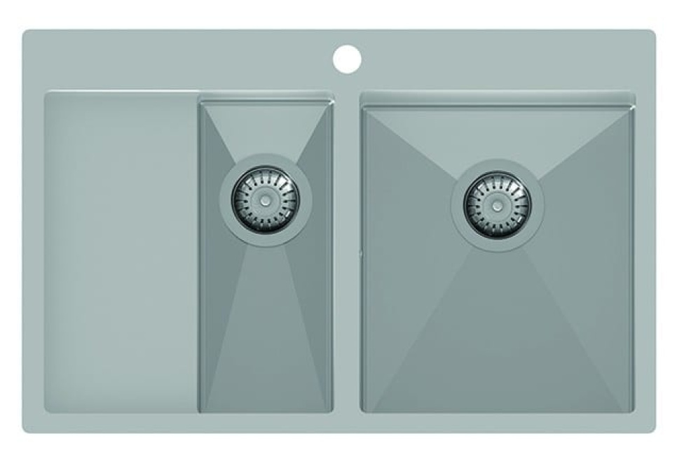 Evier double inox 780 x 500 mm avec étagère à gauche dans le groupe Décoration de la cuisine / Éviers l\'adresse The Kitchen Lab (1416-12560)