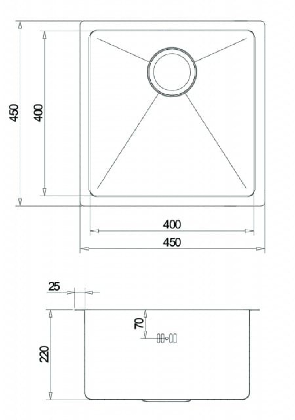 Stainless steel sink 450 x 450 mm