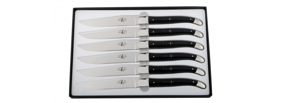 Set of 6 dining knives with black cow horn handles in the group Table setting / Cutlery / Knives at KitchenLab (1446-17100)