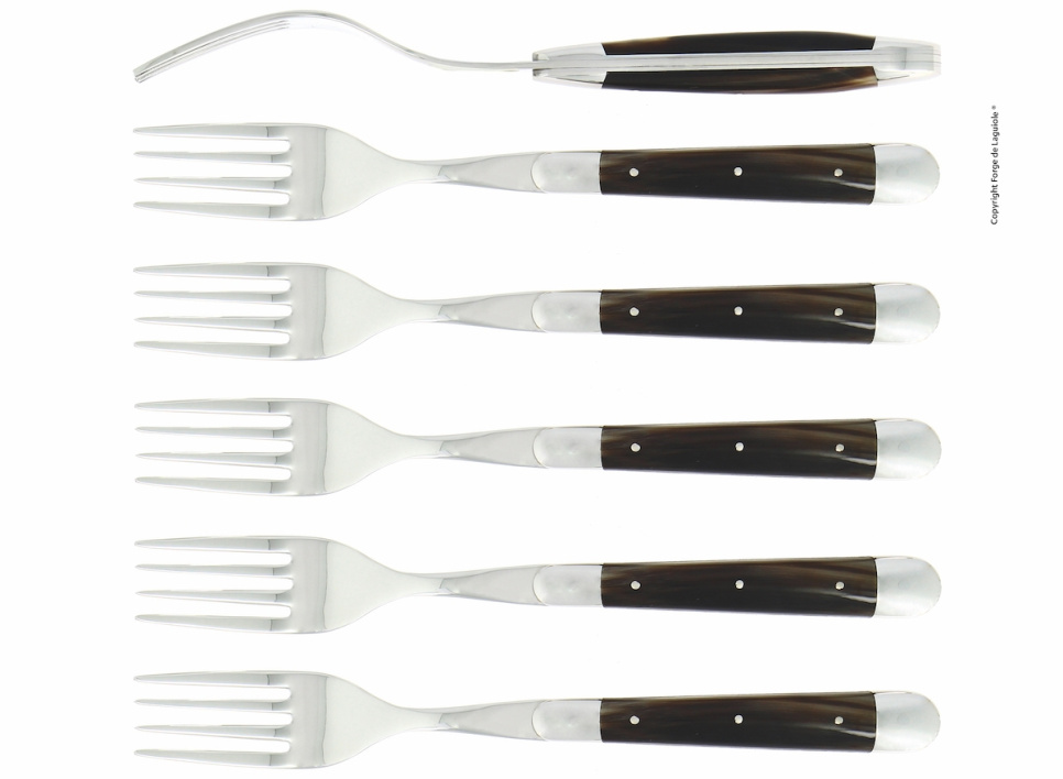 Six forks, Dark Horn handle, polished, Tradition - Forge de Laguiole in the group Table setting / Cutlery / Forks at KitchenLab (1446-20129)
