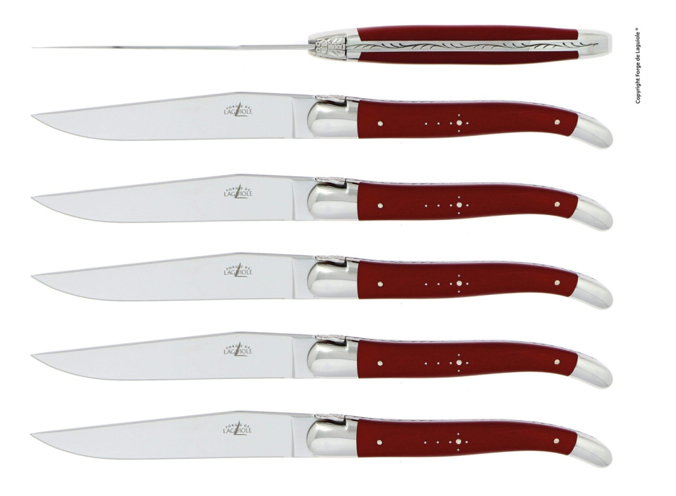 Set of 6 dining knives, red micarta handle - Forge de Laguiole in the group Table setting / Cutlery / Knives at KitchenLab (1446-24424)