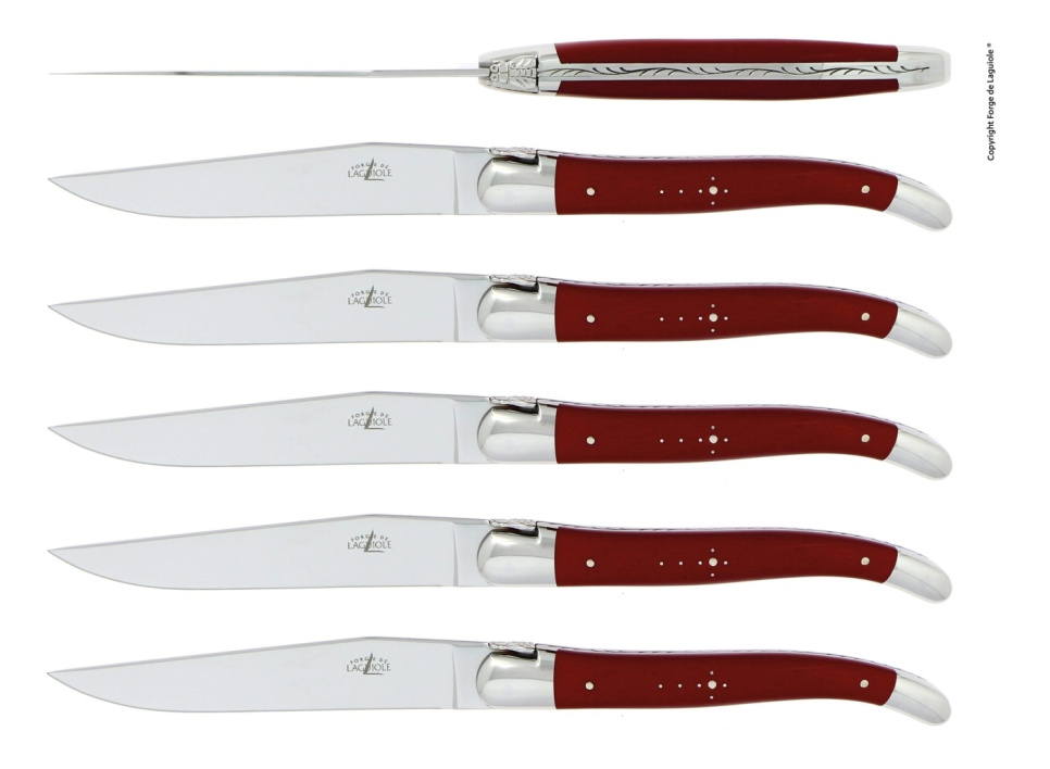 Six knives, red textile composite handle, glossy, Tradition - Forge de Laguiole in the group Table setting / Cutlery / Knives at KitchenLab (1446-24424)