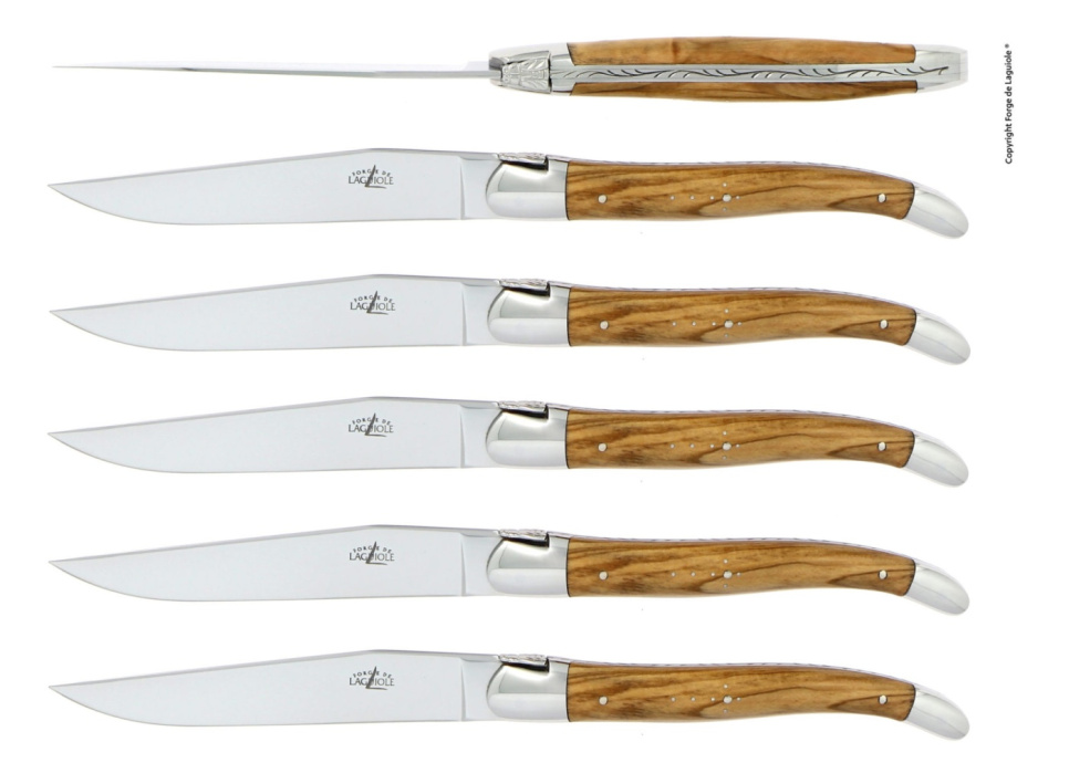 Set of 6 dining knives, olive wood handle - Forge de Laguiole in the group Table setting / Cutlery / Knives at KitchenLab (1446-26107)
