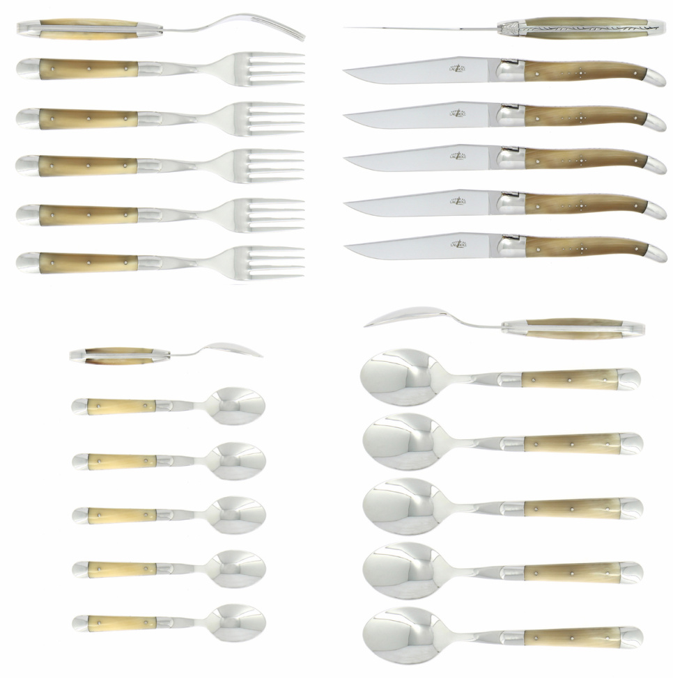 Cutlery set 03, Bright Horn handle, polished, Tradition - Forge de Laguiole in the group Table setting / Cutlery / The cutlery at KitchenLab (1446-32855)