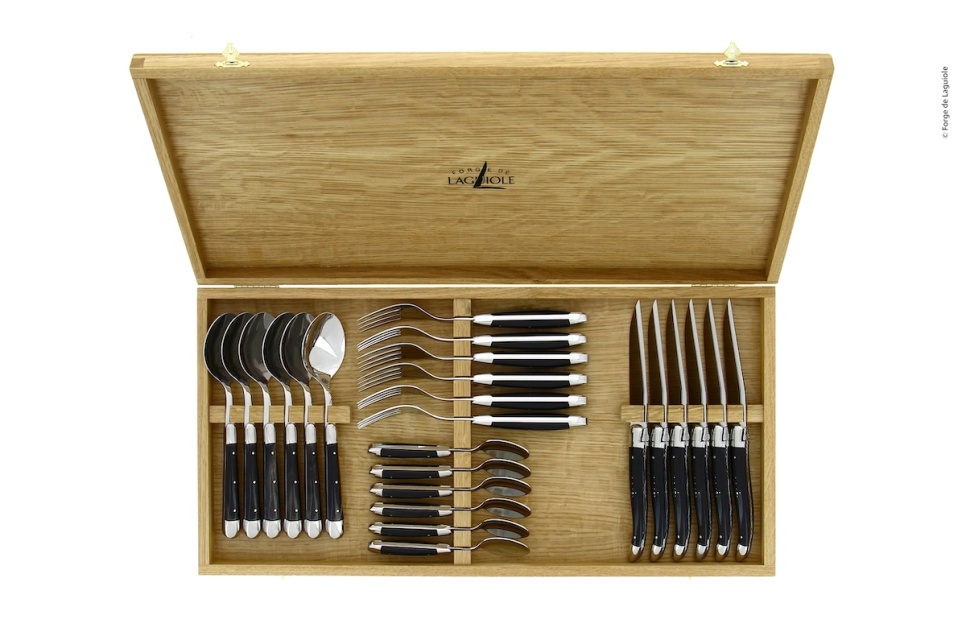 Cutlery set 03, Dark Horn handle, polished, Tradition - Forge de Laguiole