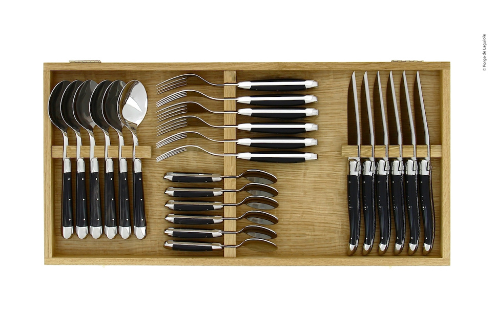 Cutlery set 03, Dark Horn handle, polished, Tradition - Forge de Laguiole