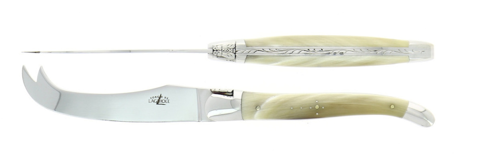 Cheese set, Bright horn handle, polished, Tradition - Forge de Laguiole