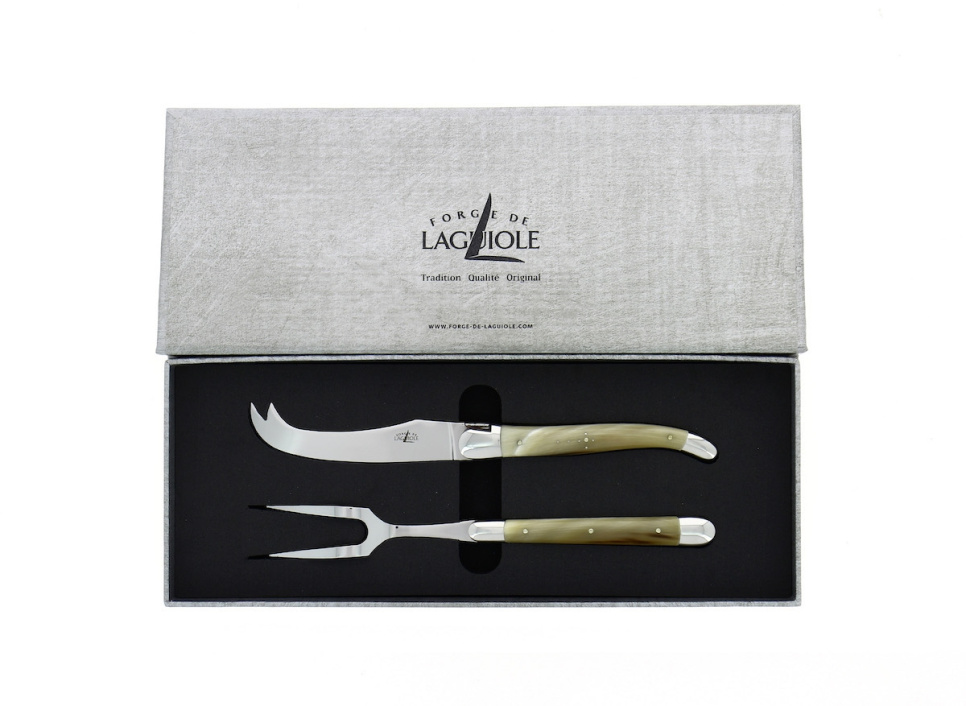 Cheese set, Bright horn handle, polished, Tradition - Forge de Laguiole