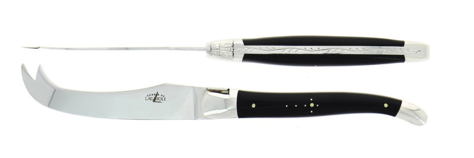 Cheese set, Dark Horn handle, polished, Tradition - Forge de Laguiole