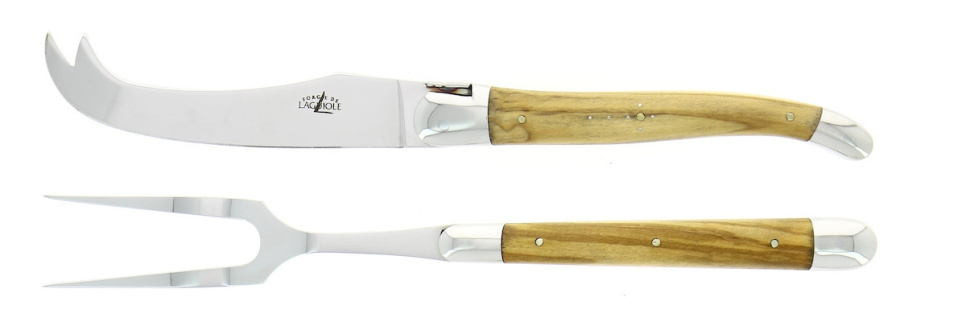 Service à fromage, manches en bois d\'olivier, brillant, Tradition - Forge de Laguiole dans le groupe Cuisine / Couteaux de cuisine / Couteaux à fromage l\'adresse The Kitchen Lab (1446-32882)
