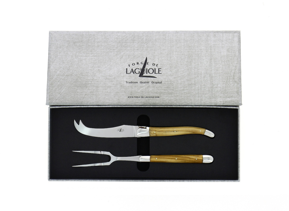 Service à fromage, manches en bois d\'olivier, brillant, Tradition - Forge de Laguiole