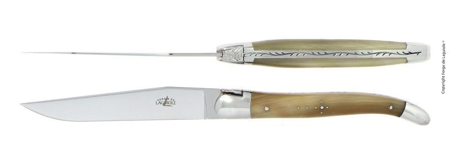 Two knives, Bright Horn handle, polished, Tradition - Forge de Laguiole in the group Table setting / Cutlery / Knives at KitchenLab (1446-32893)