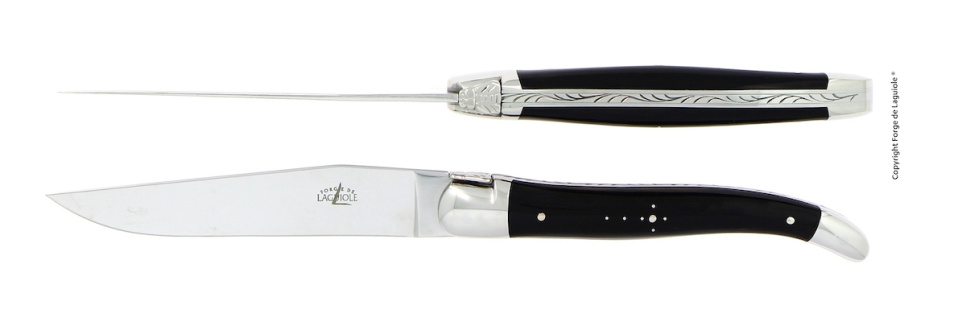 Two knives, Dark Horn handle, polished, Tradition - Forge de Laguiole in the group Table setting / Cutlery / Knives at KitchenLab (1446-32894)