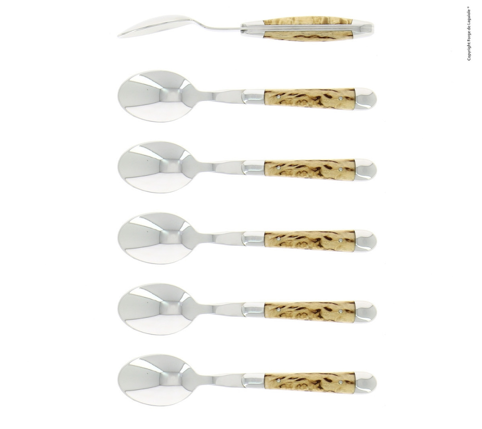 Six dessert spoons, Birch handle, polished, Tradition - Forge de Laguiole in the group Table setting / Cutlery / Spoons at KitchenLab (1446-32902)