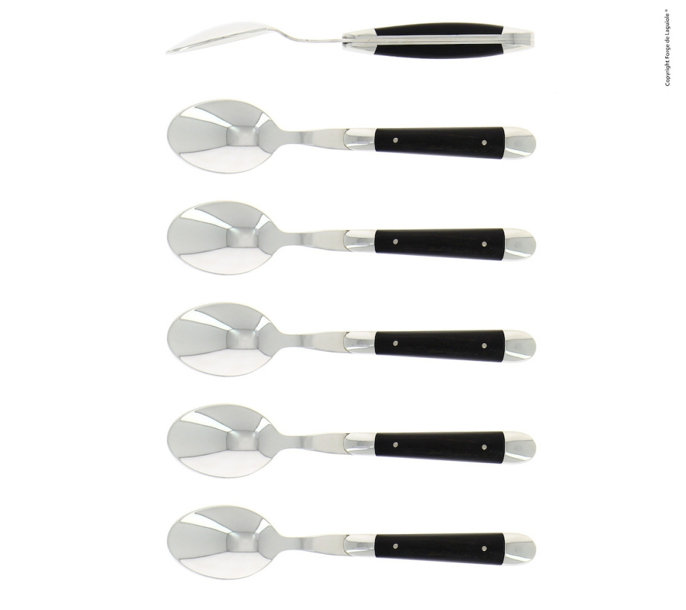 Six dessert spoons, Ebony handles, polished, Tradition - Forge de Laguiole in the group Table setting / Cutlery / Spoons at KitchenLab (1446-32903)