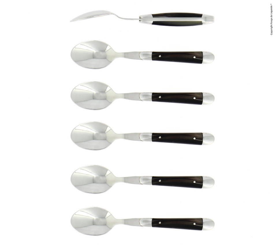 Six dessert spoons, Dark Horn handle, polished, Tradition - Forge de Laguiole in the group Table setting / Cutlery / Spoons at KitchenLab (1446-32906)