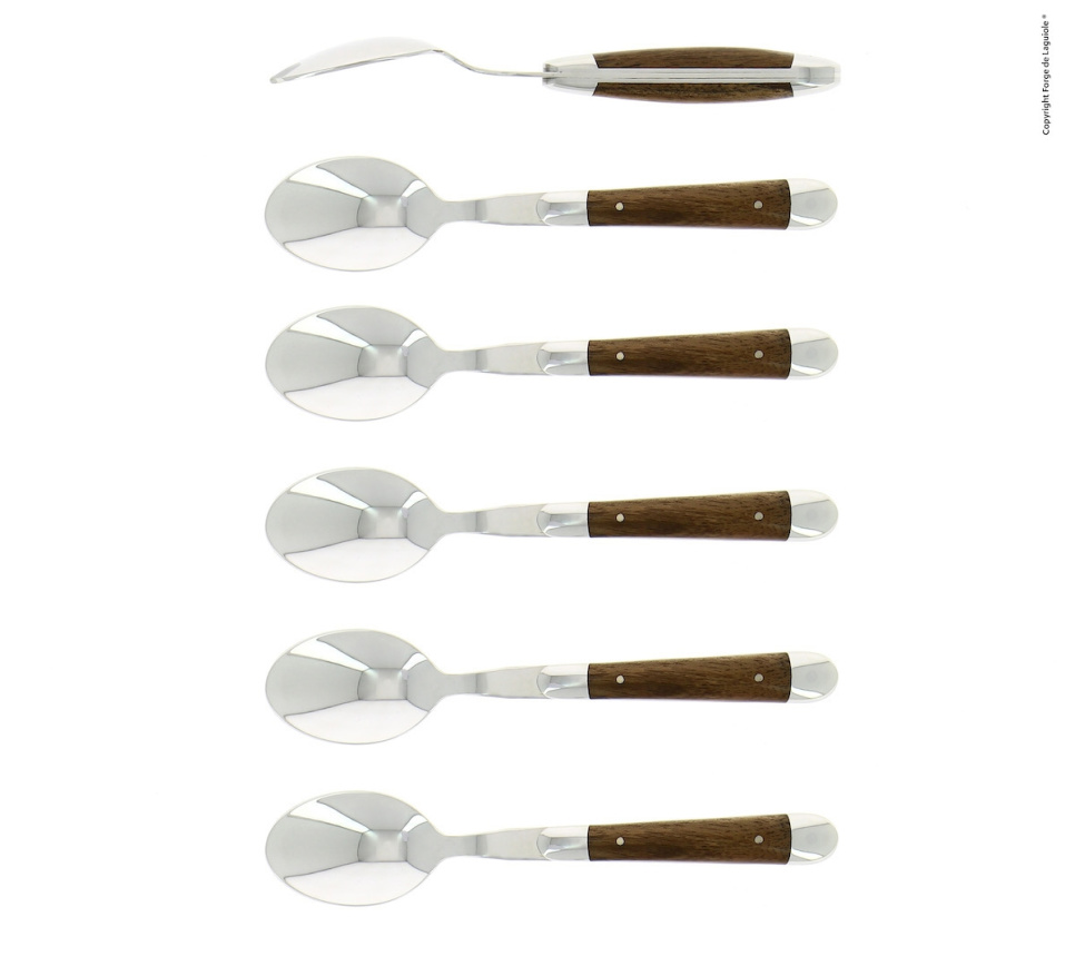 Sechs Dessertlöffel, Griff aus Nussbaumholz, poliert, Tradition - Forge de Laguiole in der Gruppe Tischgedeck / Besteck / Löffel bei The Kitchen Lab (1446-32908)