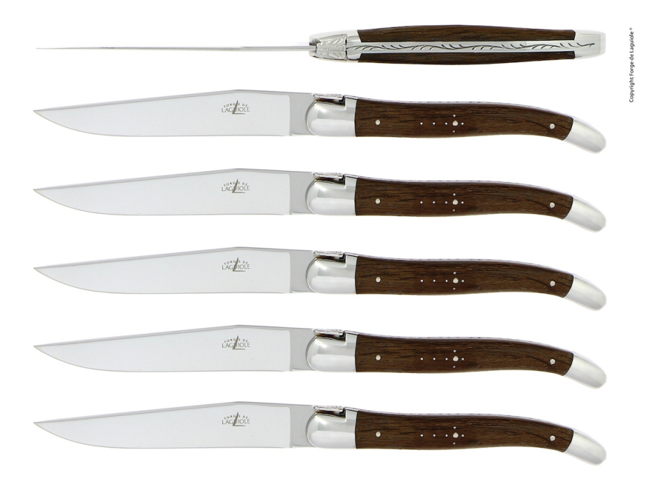 Six knives, Petrified Oak handle, polished, Tradition - Forge de Laguiole in the group Table setting / Cutlery / Knives at KitchenLab (1446-32912)