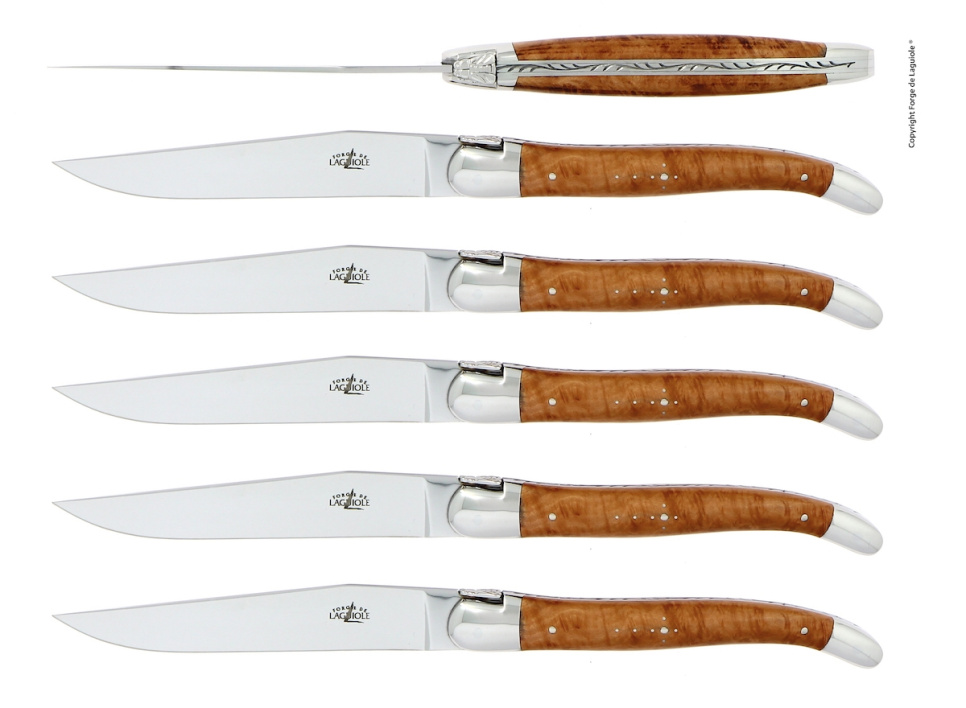 Sechs Messer, Holzlöwengriff, poliert, Tradition - Forge de Laguiole in der Gruppe Tischgedeck / Besteck / Messer bei The Kitchen Lab (1446-32919)