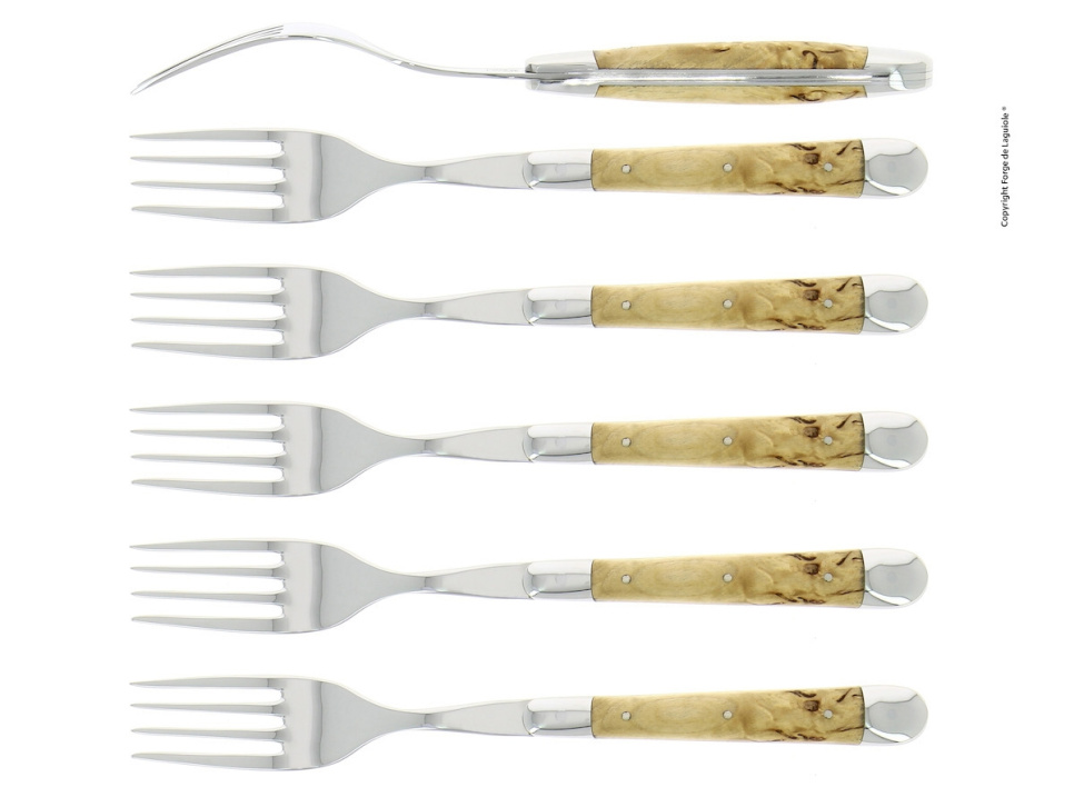 Six forks, Birch handle, polished, Tradition - Forge de Laguiole in the group Table setting / Cutlery / Forks at KitchenLab (1446-32923)