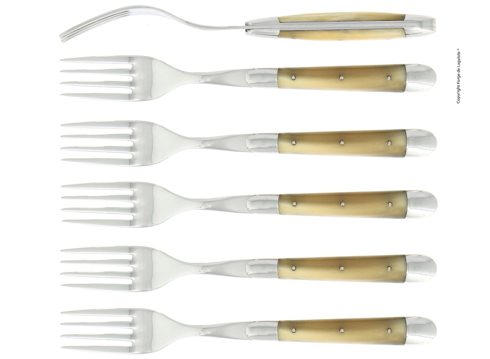 Six forks, Bright Horn handle, polished, Tradition - Forge de Laguiole in the group Table setting / Cutlery / Forks at KitchenLab (1446-32928)