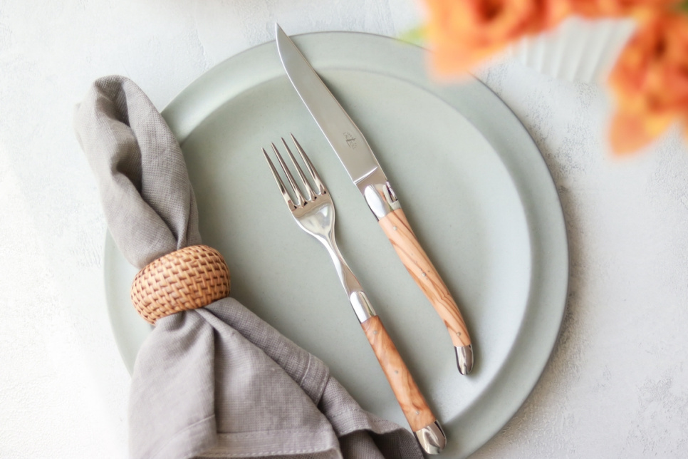 Six forks, Olive wood handle, polished, Tradition - Forge de Laguiole