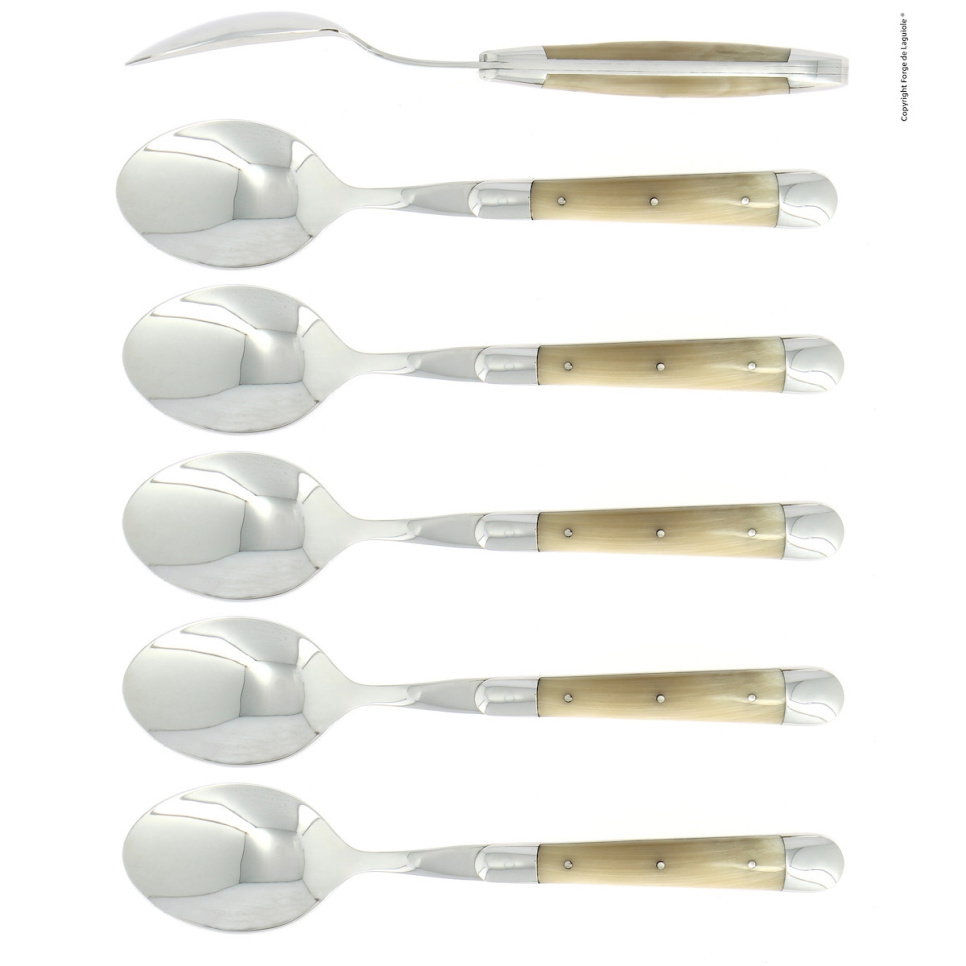 Six spoons, Bright Horn handle, polished, Tradition - Forge de Laguiole in the group Table setting / Cutlery / Spoons at KitchenLab (1446-32940)