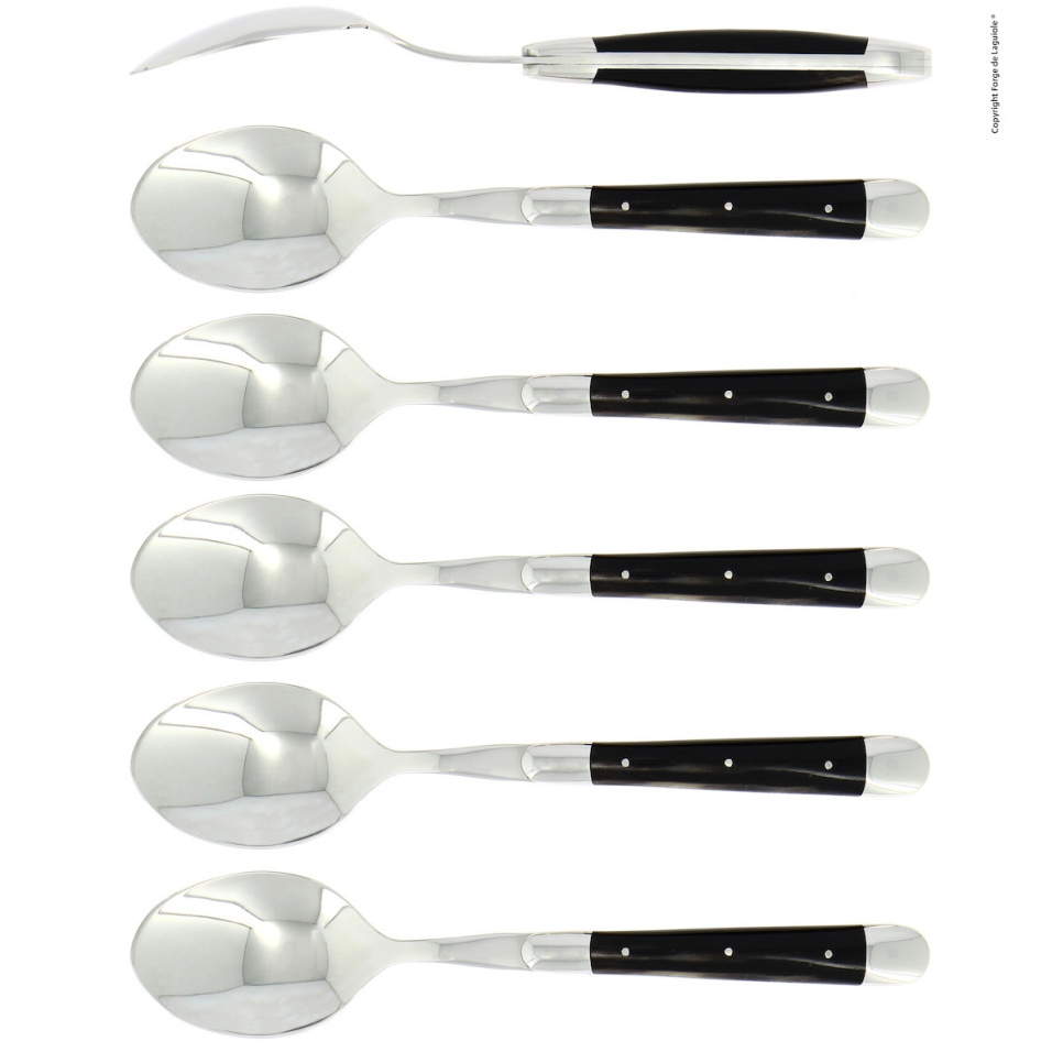 Six spoons, Dark Horn handle, polished, Tradition - Forge de Laguiole in the group Table setting / Cutlery / Spoons at KitchenLab (1446-32941)