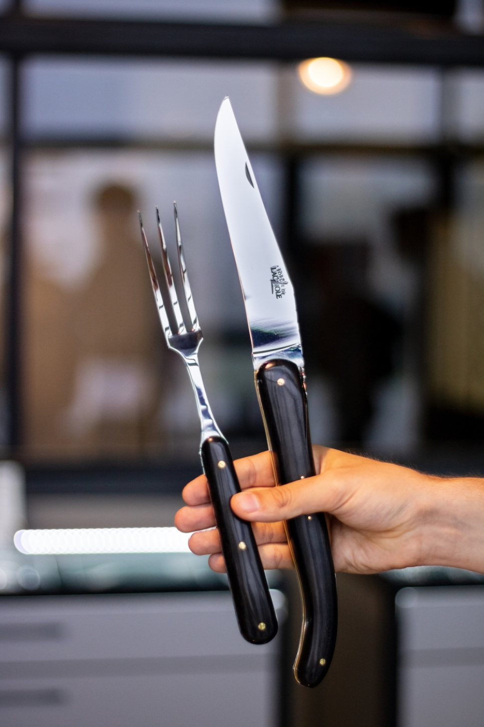 Carving set 21 cm, Ebony handle, folding, Signature - Forge de Laguiole