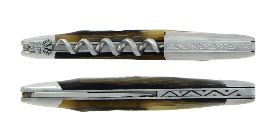 Aubra horn sommelier knife, damascened with decoration, Collection - Forge de Laguiole in the group Bar & Wine / Wine accessories / Sommelier Knives & Bottle Openers at KitchenLab (1446-32954)