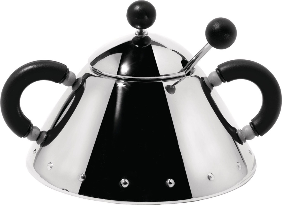 Zuckerdose mit Löffel, Stahl/schwarz - Alessi in der Gruppe Tischgedeck / Teller, Schüsseln & Schalen / Schüsseln bei The Kitchen Lab (1466-12132)