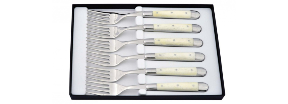 Set of 6 dinner forks, bone handles - Forge de Laguiole in the group Table setting / Cutlery / Forks at KitchenLab (1466-22184)