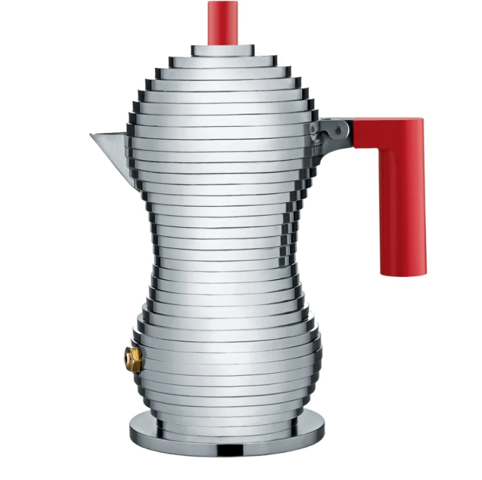 Moka, Aluminium/Red Small, 7 cl - Alessi in the group Tea & Coffee / Brew coffee / Coffee maker at KitchenLab (1466-29586)