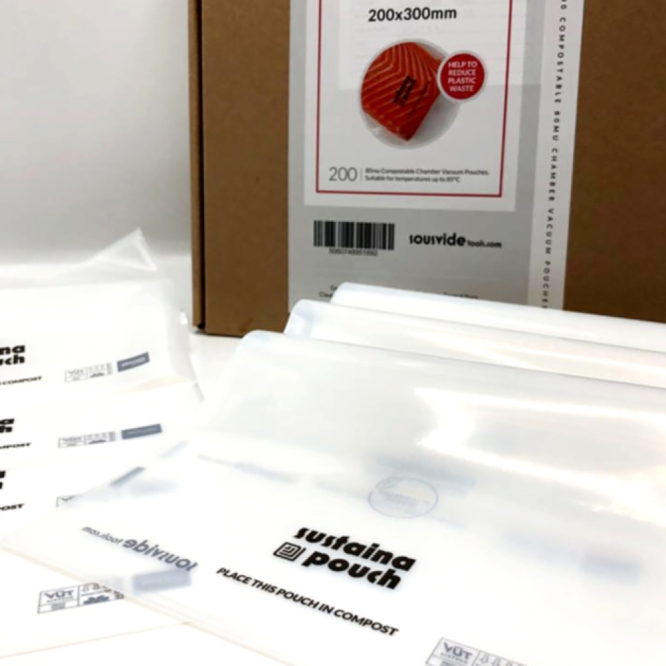 Sacs sous vide compostables pour machine à vide à chambre, 25 x 25 cm, paquet de 200 - SousVideTools