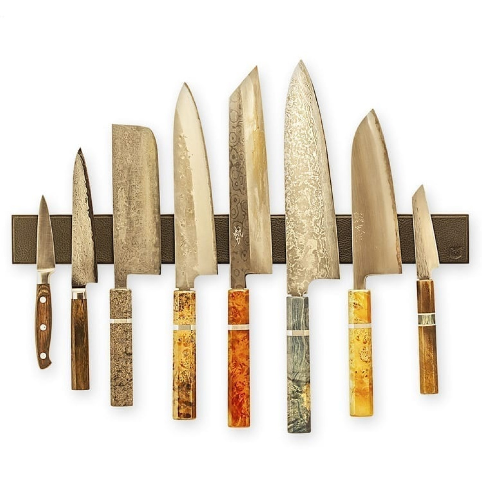 Knife edge in black leather, black oak - Piotr The Bear