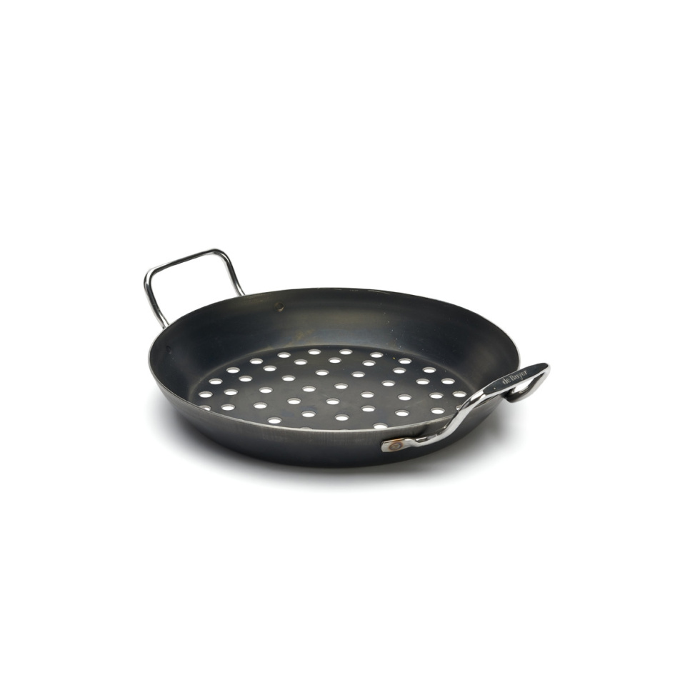 Perforated carbon steel pan to grill, Ø28cm - de Buyer
