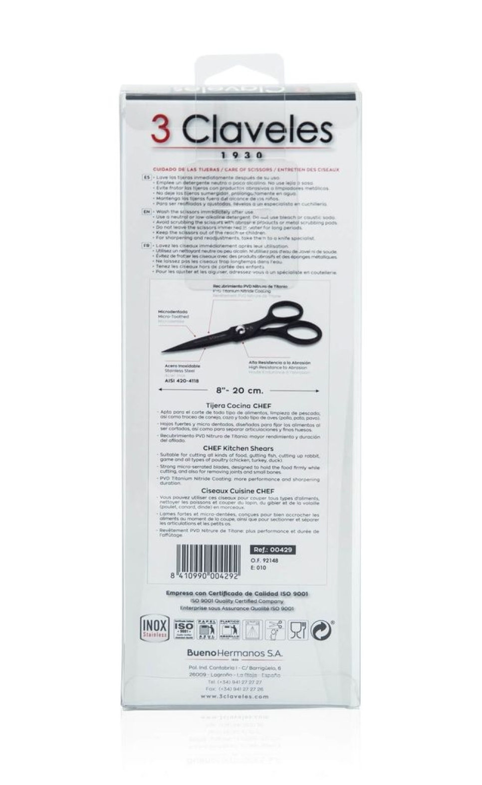 Küchenschere 20 cm, Chef, schwarz - 3 Claveles