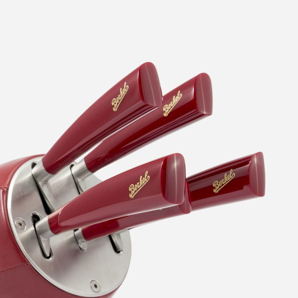 Knife block in leather with five knives, Elegance Red - Berkel