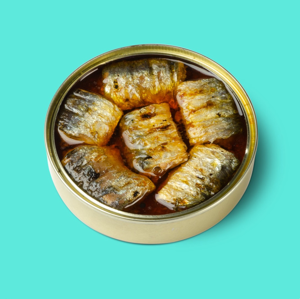 Charcoal grilled sardine tails, escabeche. 105 g - Conservas Braseadas Güeyu Mar